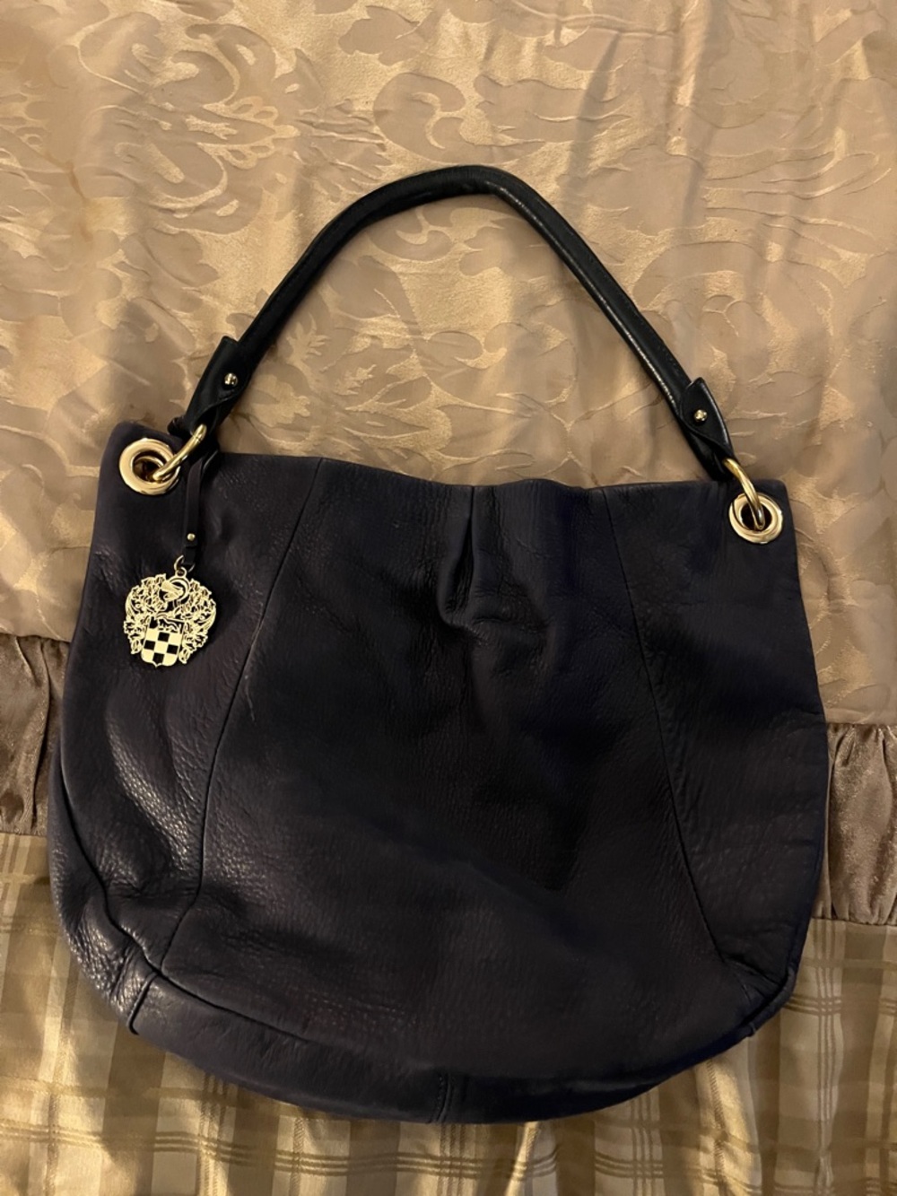Vince Camuto Black Leather Hobo with Gold Charm